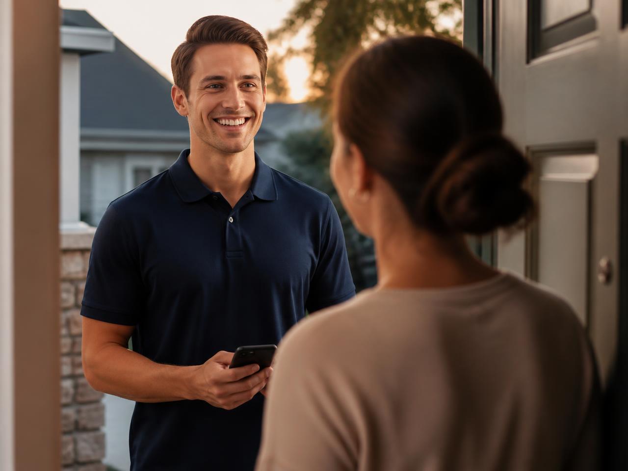 A verified home-service professional greeted at the front door